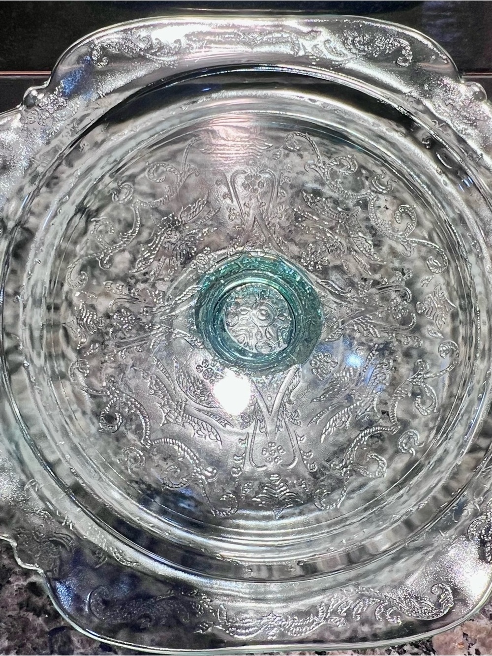 Embossed Glass Serving Platter - Aqua Green - Picture 8 of 9